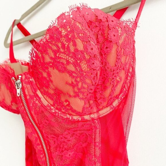 Victorias Secret Red Lace Mesh Garter Bustier Slip 36D - Picture 6 of 6
